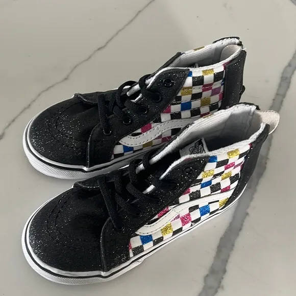 Brand new Vans high top metallic checkered girls sneakers size 9