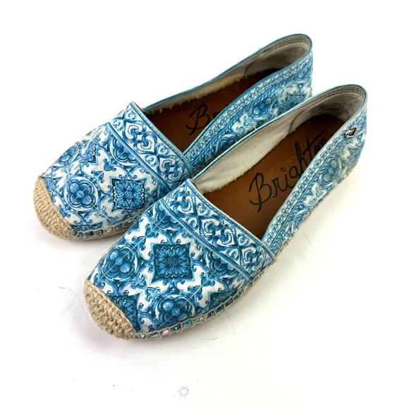 Brighton Belina Espadrille Shoes 9 Blue White Slip On Canvas Comfort