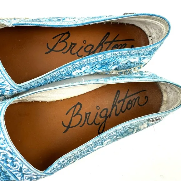 Brighton Belina Espadrille Shoes 9 Blue White Slip On Canvas Comfort