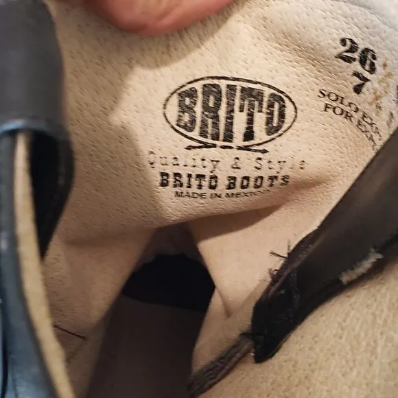 Brito Black Leather Western Cowboy Boots Size 7.5