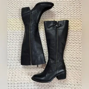 BØRN Women's Black Leather Zipper Buckle Heel Boots Size 8