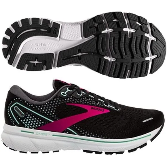 Brooks Ghost 14 Running Shoes 1203561B013 Sneakers Black Pink Womens‎ Sz 9 M (B)