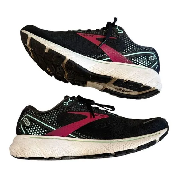 Brooks Ghost 14 Running Shoes 1203561B013 Sneakers Black Pink Womens‎ Sz 9 M (B)