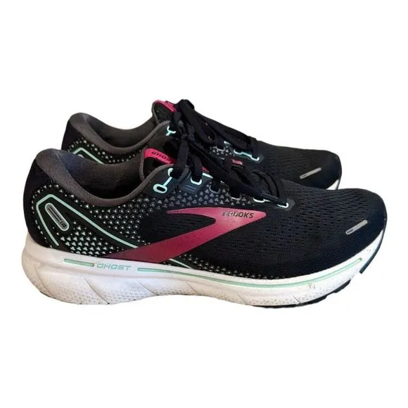 Brooks Ghost 14 Running Shoes 1203561B013 Sneakers Black Pink Womens‎ Sz 9 M (B)