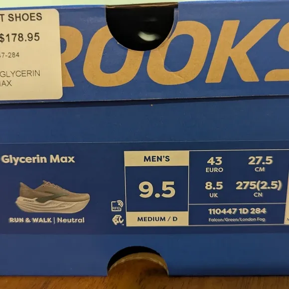 Brooks Men's Glycerin Max 9.5 Falcon/Green/London Fog Color