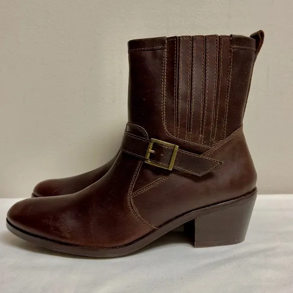 Brown Leather Ankle Boots Y2K Bikercore Grunge Moto Western Cowboy Size 9M