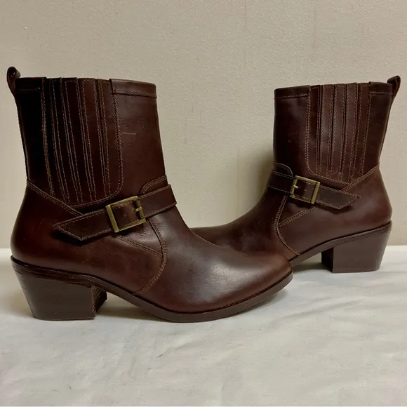 Brown Leather Ankle Boots Y2K Bikercore Grunge Moto Western Cowboy Size 9M