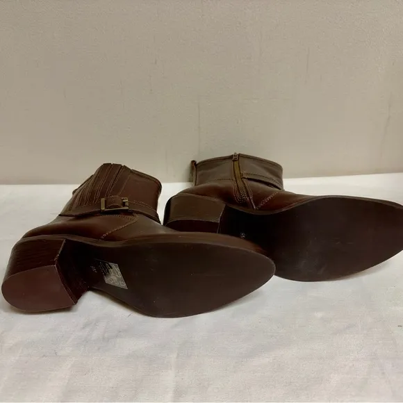 Brown Leather Ankle Boots Y2K Bikercore Grunge Moto Western Cowboy Size 9M
