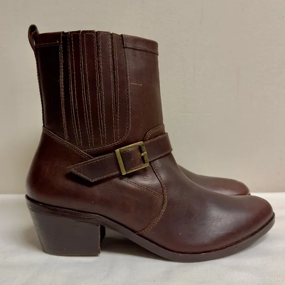 Brown Leather Ankle Boots Y2K Bikercore Grunge Moto Western Cowboy Size 9M