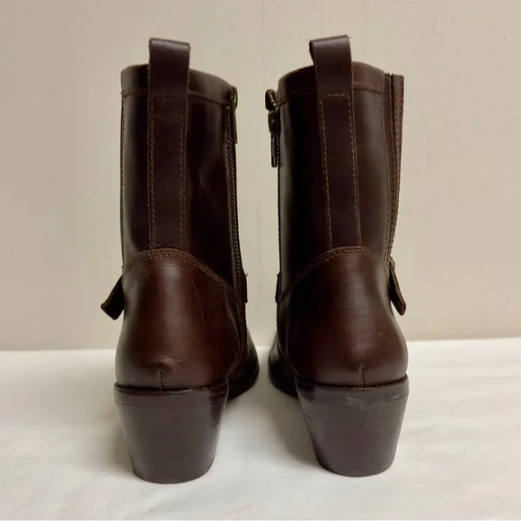 Brown Leather Ankle Boots Y2K Bikercore Grunge Moto Western Cowboy Size 9M