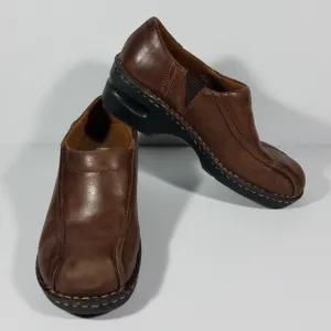 brown leather slip on clogs shoes ladies 8.5 M