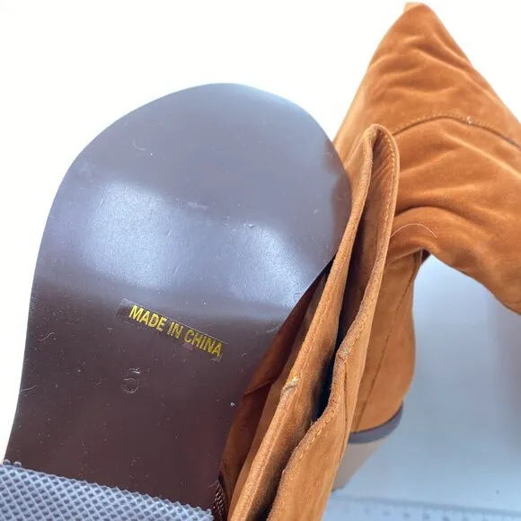Brown Women's Round Toe Knee High Boots for Women Zipper Saddle Wide Calf Shoes