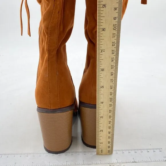 Brown Women's Round Toe Knee High Boots for Women Zipper Saddle Wide Calf Shoes