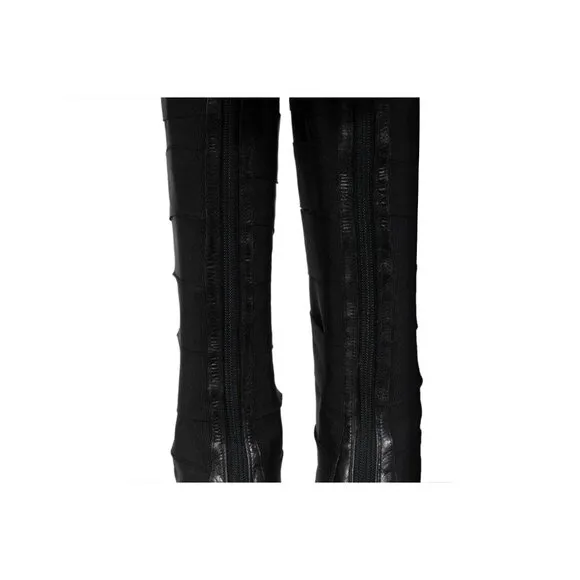 Bruno Frisoni Womens Knee High Boots US 8 EU 38 Black Fabric Leather Pointed Toe