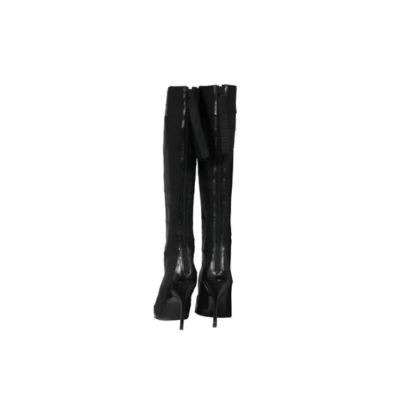Bruno Frisoni Womens Knee High Boots US 8 EU 38 Black Fabric Leather Pointed Toe