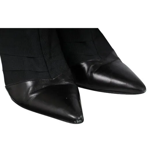 Bruno Frisoni Womens Knee High Boots US 8 EU 38 Black Fabric Leather Pointed Toe