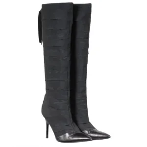 Bruno Frisoni Womens Knee High Boots US 8 EU 38 Black Fabric Leather Pointed Toe