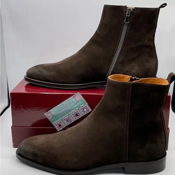 BRUNO MAGLI NOMAD 'MADE IN ITALY' BROWN LEATHER ZIP PLAIN TOE BOOT (SIZE 9.5)