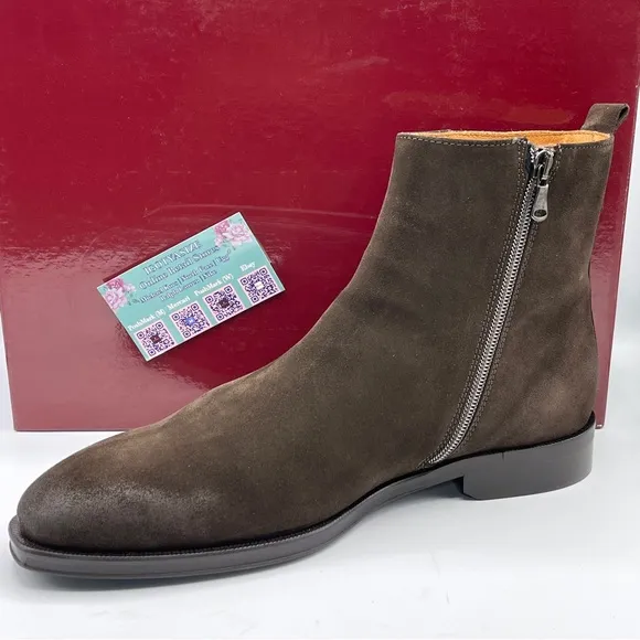 BRUNO MAGLI NOMAD 'MADE IN ITALY' BROWN LEATHER ZIP PLAIN TOE BOOT (SIZE 9.5)