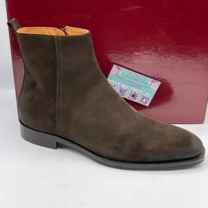 BRUNO MAGLI NOMAD 'MADE IN ITALY' BROWN LEATHER ZIP PLAIN TOE BOOT (SIZE 9.5)