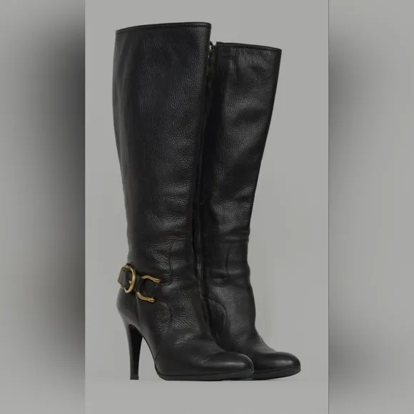 Burberry Black Leather Knee High Pump Boot size 37.5
