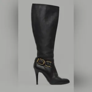 Burberry Black Leather Knee High Pump Boot size 37.5
