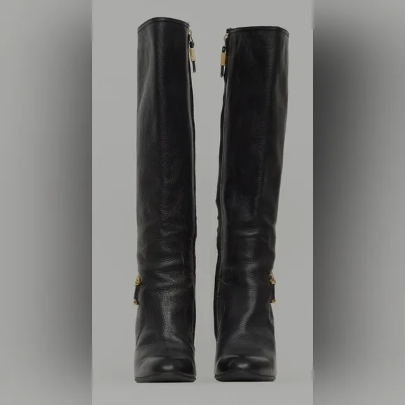 Burberry Black Leather Knee High Pump Boot size 37.5