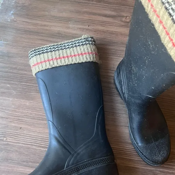BURBERRY BLACK RUBBER BOOTS NOVA CHECK TALL GUMMISTIEFFEL SHOES ITALY~37 EUR