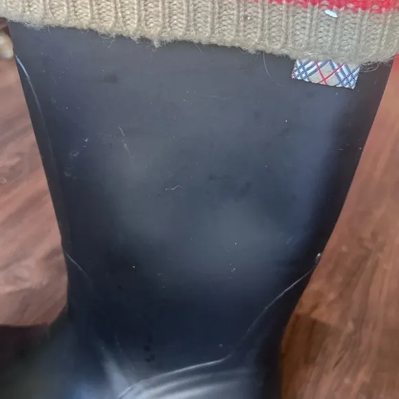 BURBERRY BLACK RUBBER BOOTS NOVA CHECK TALL GUMMISTIEFFEL SHOES ITALY~37 EUR