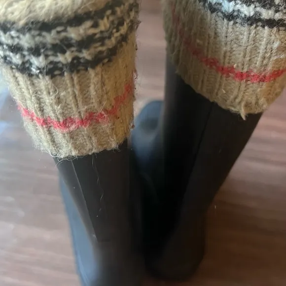 BURBERRY BLACK RUBBER BOOTS NOVA CHECK TALL GUMMISTIEFFEL SHOES ITALY~37 EUR