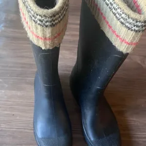 BURBERRY BLACK RUBBER BOOTS NOVA CHECK TALL GUMMISTIEFFEL SHOES ITALY~37 EUR