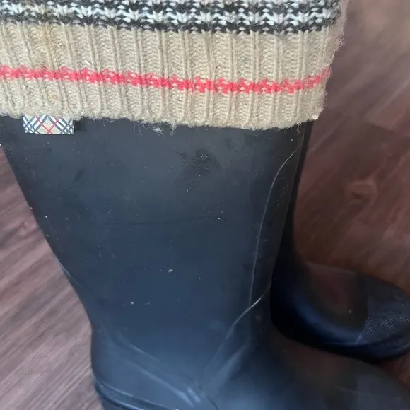 BURBERRY BLACK RUBBER BOOTS NOVA CHECK TALL GUMMISTIEFFEL SHOES ITALY~37 EUR