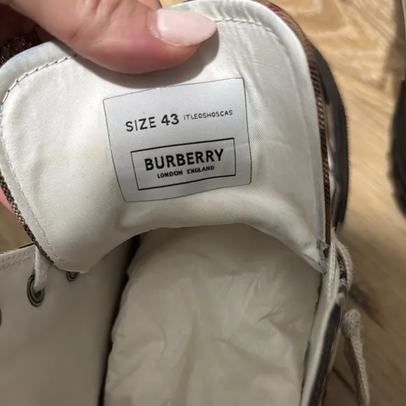 Burberry Plaid High-Top Sneakers - Brown and White