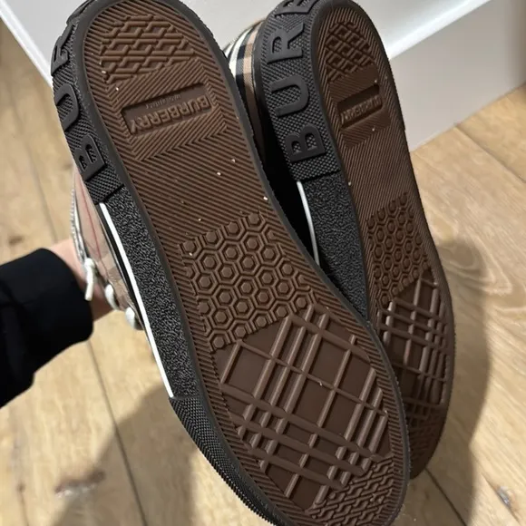 Burberry Plaid High-Top Sneakers - Brown and White