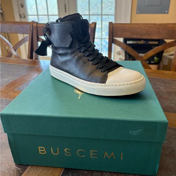 Buscemi 125MM FLAT Black and White Men's High-Top Sneakers
