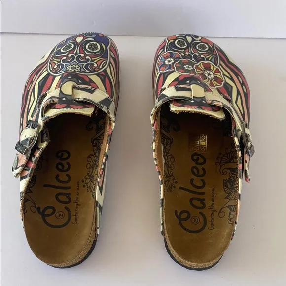 Calceo shoes  women size 38 stripper pattern and pink flowers dry skull NWT