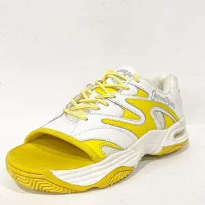 California Toes Women’s Sz 8 Platform Sneakers Open Peep Toe Yellow White