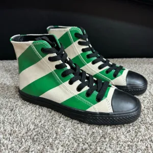 CALVIN KLEIN 205W39NYC Carizma Green Beige Stripe Leather Sneakers NEW
