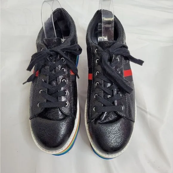 CAPE ROBBIN Momo platform sneaker rainbow black metallic lace up clowncore 10
