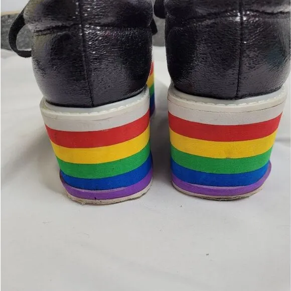 CAPE ROBBIN Momo platform sneaker rainbow black metallic lace up clowncore 10