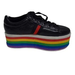 CAPE ROBBIN Momo platform sneaker rainbow black metallic lace up clowncore 10