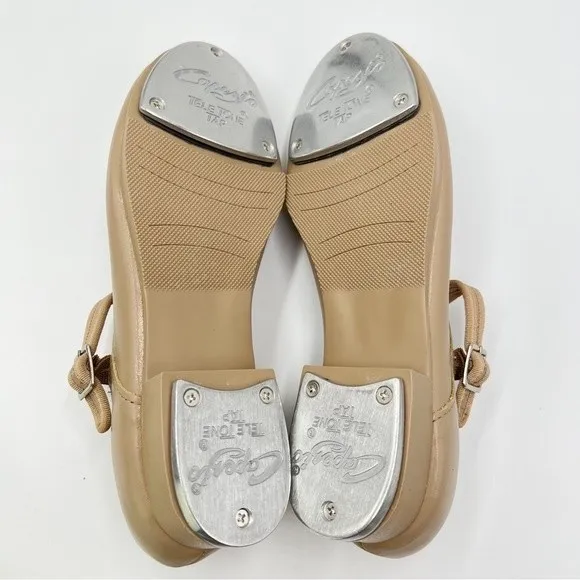 Capezio Womens Big Girls 3800 Caramel Tan Leather Mary Jane Tap Dance Shoes 4.5