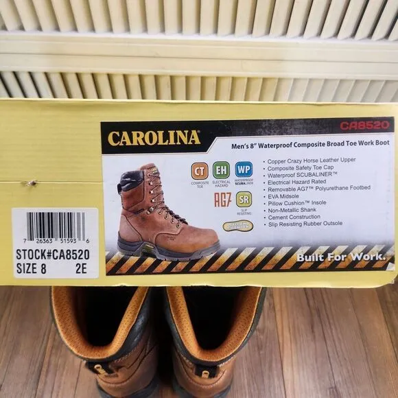 Carolina 8&quot; Waterproof Composite Broad Toe Work Boots CA8520 Mens Size 8 EE Wide