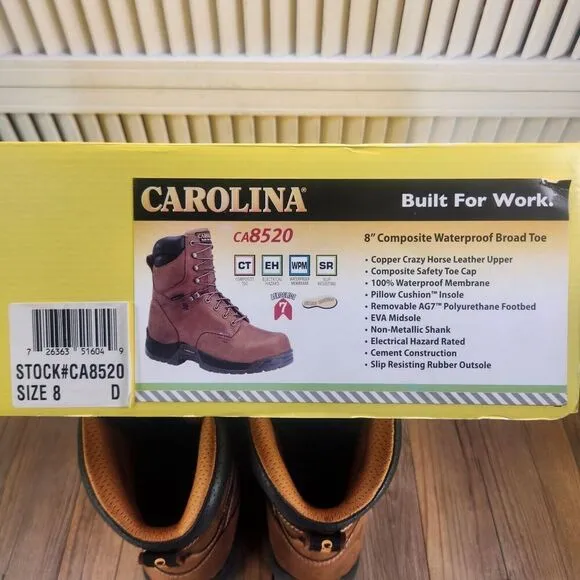 Carolina CA8520 Bruno Hi 8&quot; Waterproof Composite Broad Toe Work Boots Mens Sz 8D