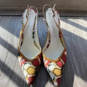 CASADEI Floral Print Leather Designer Slingback heels, 7.5