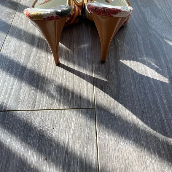 CASADEI Floral Print Leather Designer Slingback heels, 7.5