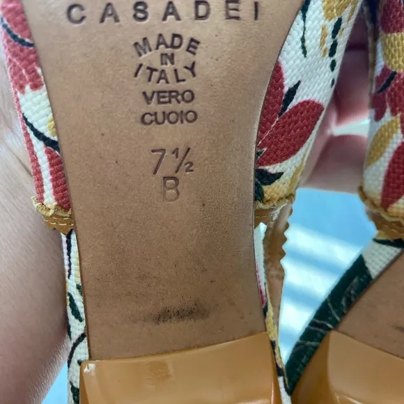 CASADEI Floral Print Leather Designer Slingback heels, 7.5