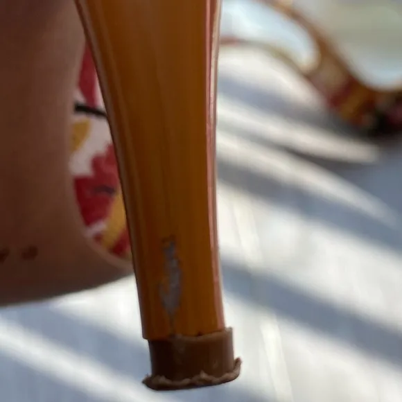 CASADEI Floral Print Leather Designer Slingback heels, 7.5