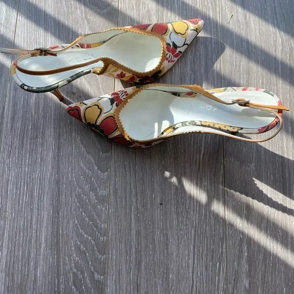 CASADEI Floral Print Leather Designer Slingback heels, 7.5