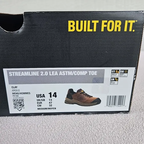 CAT Caterpillar Streamline 2.0 Leather Composite Toe Work Shoes Men SZ 14 Clay